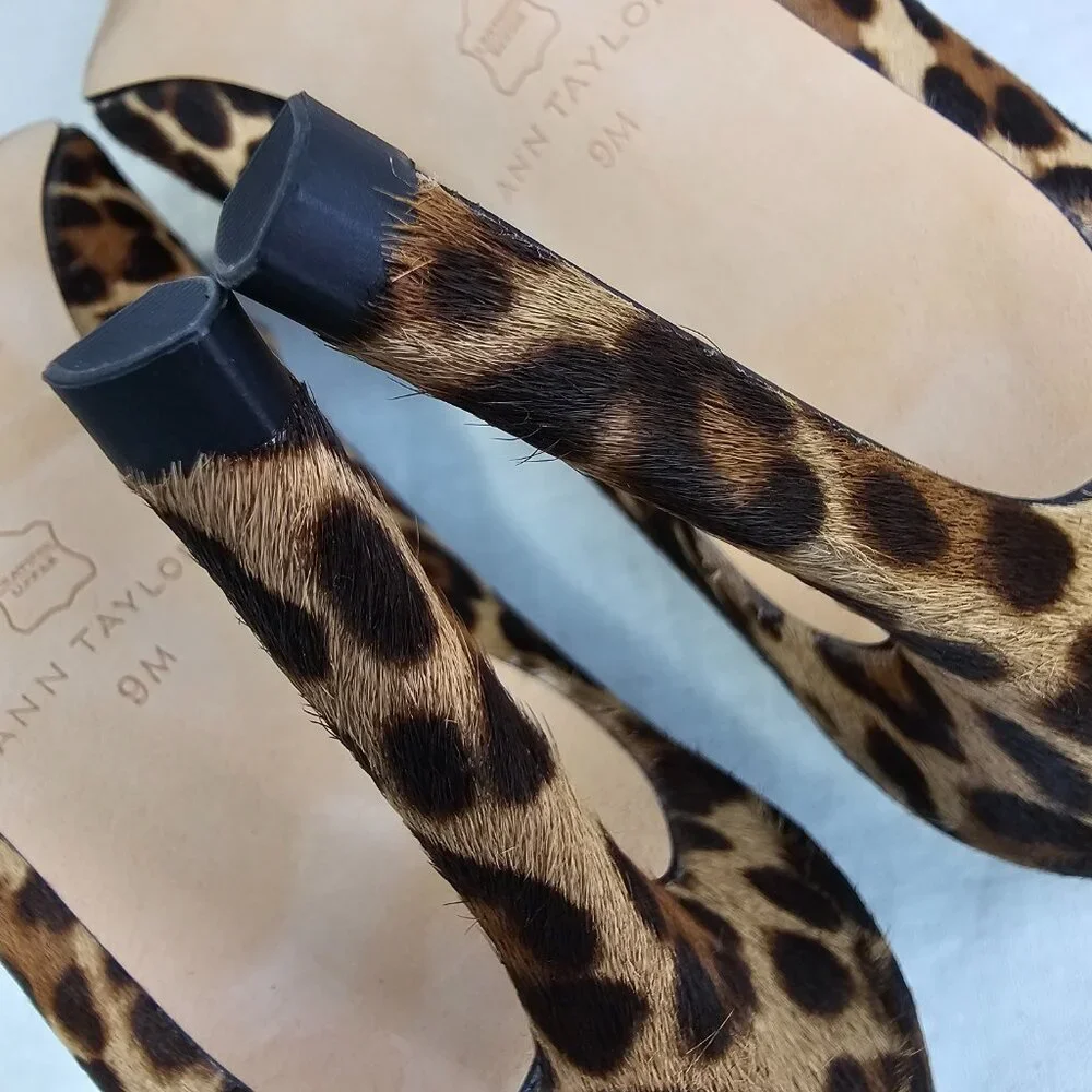 Ann Taylor Beck  Leopard Print Calf Hair 3.5” Loafer Stiletto Heel Pump 9M - Picture 7 of 14